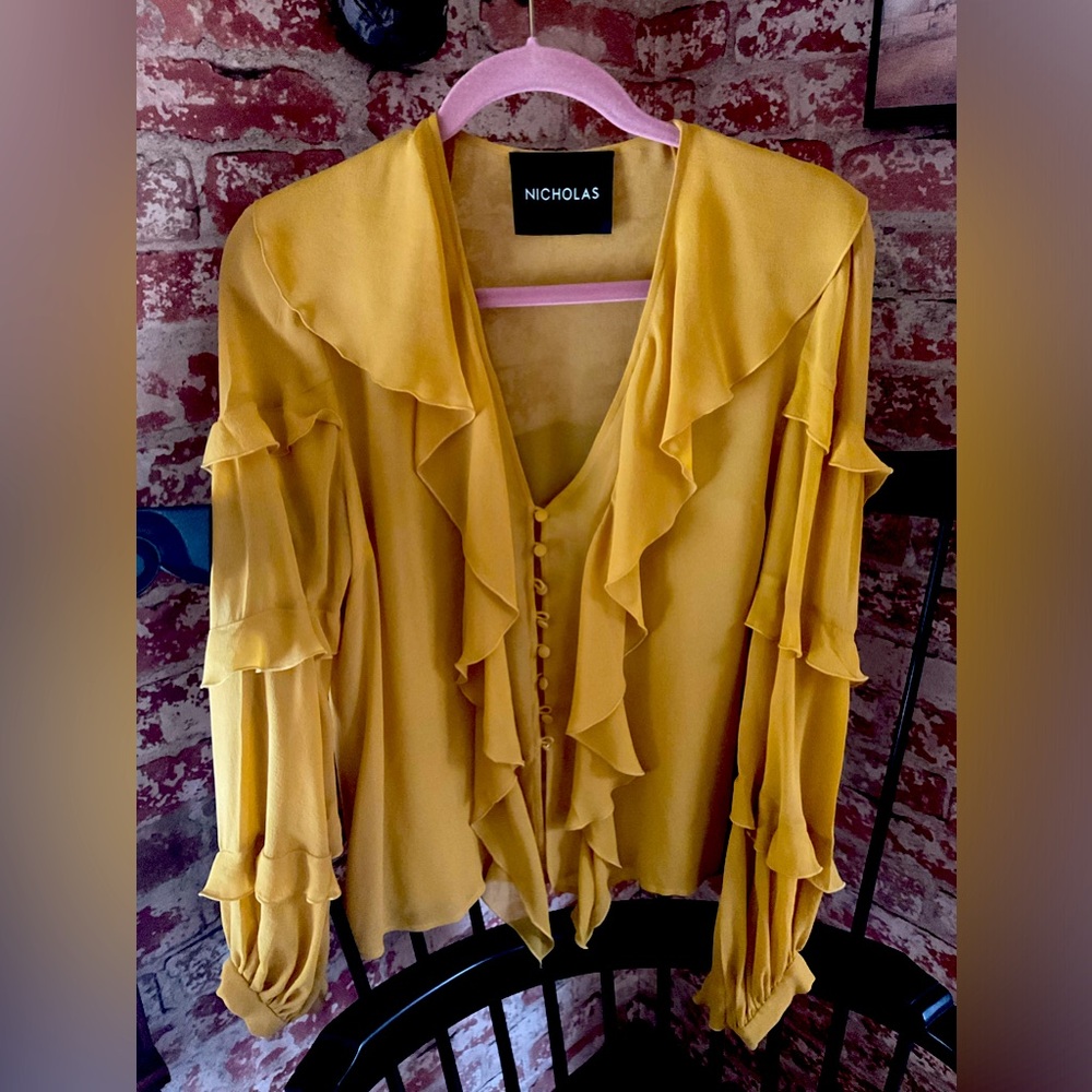 Silk blouse, beautiful gold color.